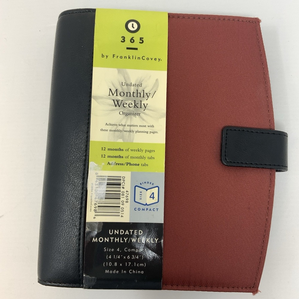 Franklin Covey 365 6-Ring Monthly Weekly Organizer Planner Rust Black Canvass